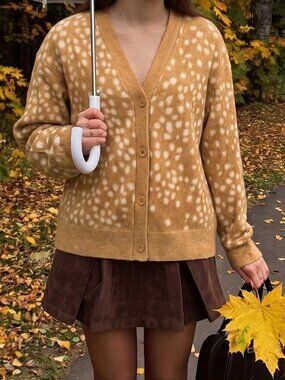 Brown & White Casual Women's Button Front Cardigan